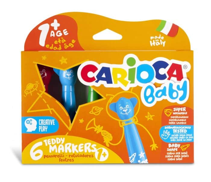 Cari̇oca teddy jumbo bebek süper yikanabi̇li̇r keçeli̇ boya kalemi̇ 6li +1 yaş - görsel 1