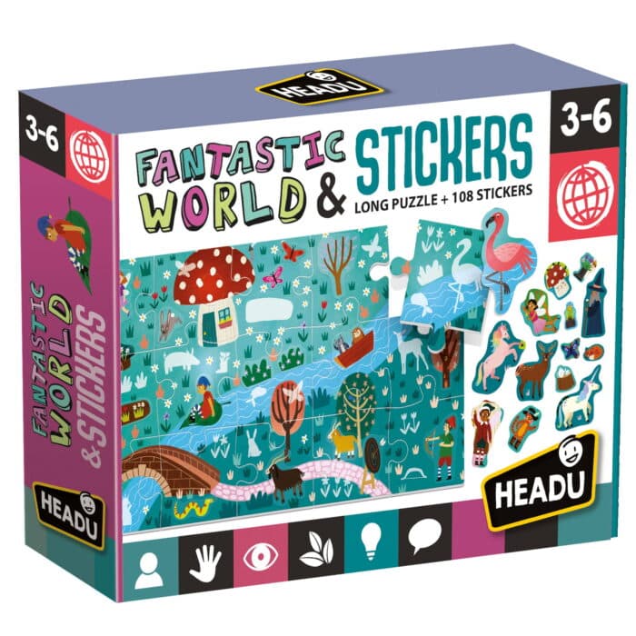 Headu puzzle + stickers fantastic world (3-6 yaş) - görsel 1