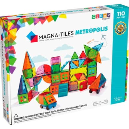 Magna-Tiles Metropolis 110 Parçalı Set, çocuklarınızın hayal gücünü şehir manzarasıyla buluşturuyor. Bu zengin içerikli set, 2 büyük kare, 56 küçük kare, 12 eşkenar üçgen, 12 dik üçgen, 10 ikizkenar üçgen, 2 tekerlekli araç, 1 kapı, 1 dikdörtgen, 2 merdiven, 4 çeyrek daire, 1 döndürücü, 6 pencere ve 1 kemer içerir.