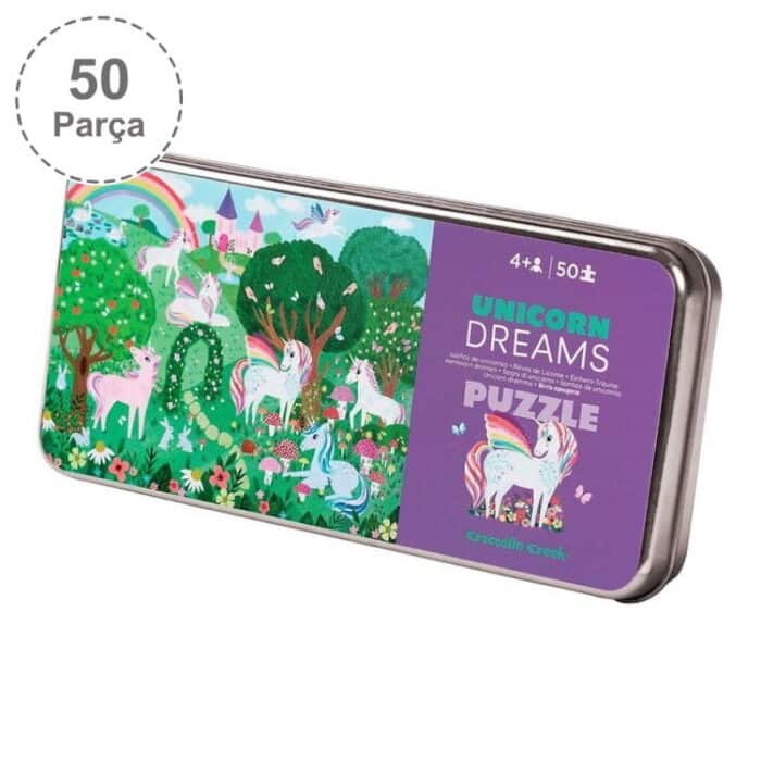 Crocodile creek metal kutu puzzle - 50 parça - unicorn dreams - görsel 1
