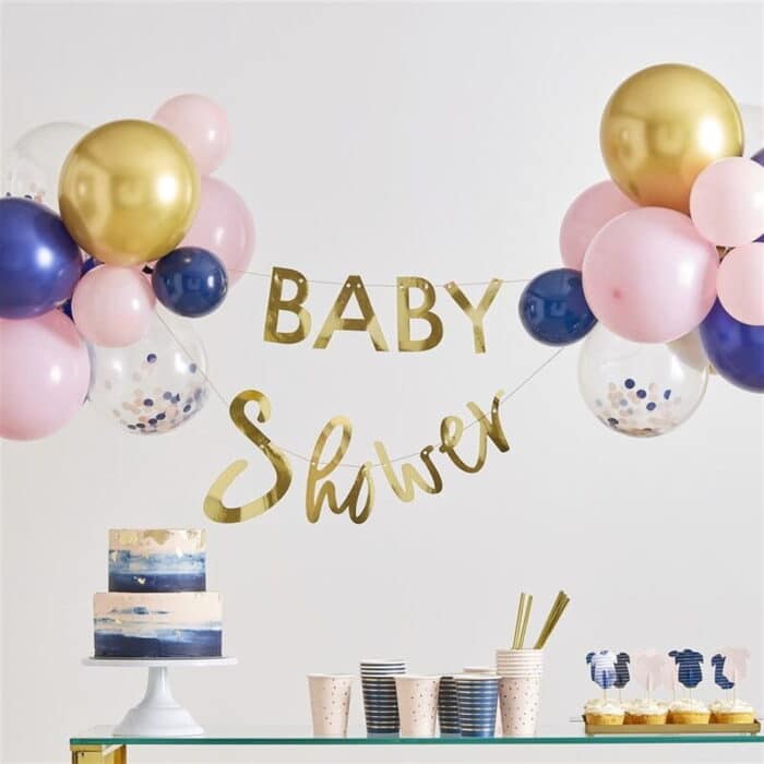 Altın baby shower yazısı ve balon dekorlar - görsel 2