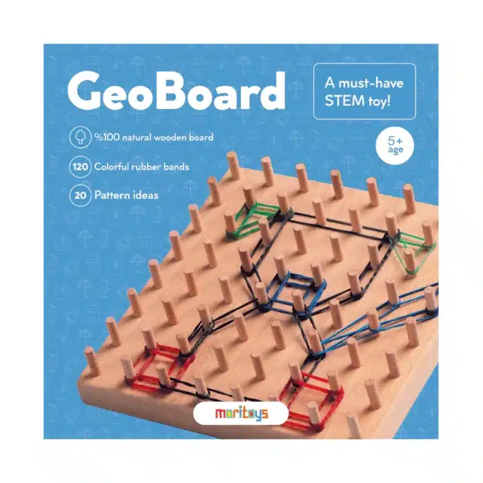 Mori toys geoboard, çocuklarınızın okuma ve yazma dünyasına adım atmadan önce harika bir hazırlık adımı sunuyor. Sadece lastikleri kullanarak çocuklarınız, bu ahşap panel üzerinde şekiller, harfler, sayılar ve resimler oluşturarak eğlenirken öğrenecekler.