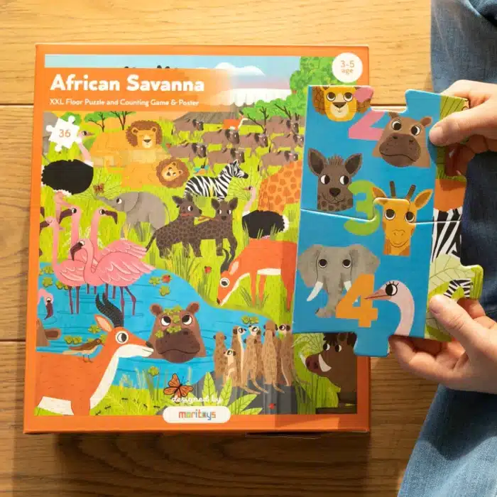 Mori toys african savanna - 36 parça xxl dev puzzle, gözlem ve sayma oyunu & posteri - görsel 4