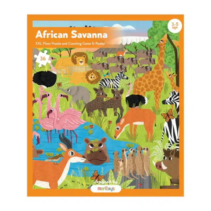 Mori toys african savanna - 36 parça xxl dev puzzle, gözlem ve sayma oyunu & posteri - görsel 1