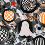 Meri Meri - Pink Checker Ghost Plates - Pembe Hayalet Tabaklar (8'li)