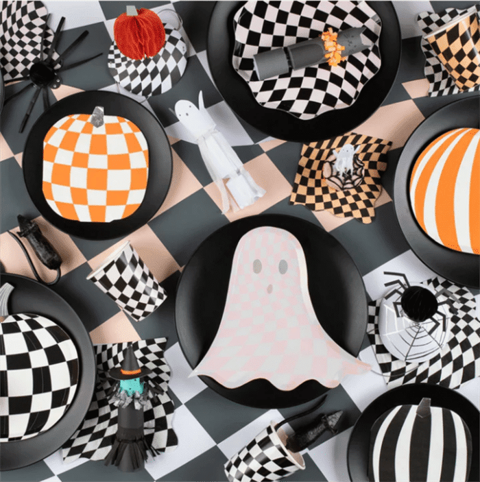 Meri meri - pink checker ghost plates - pembe hayalet tabaklar (8'li) - görsel 1