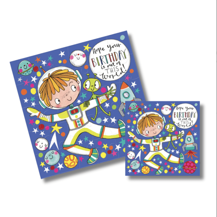 Rachel ellen design yapbozlu doğum günü tebrik kartı / spaceman and alien - görsel 1