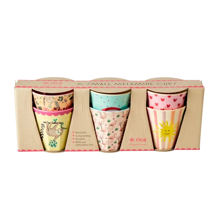 Riceteria - 6'lı melamin çocuk bardak seti - pink funky 160 ml. - görsel 1