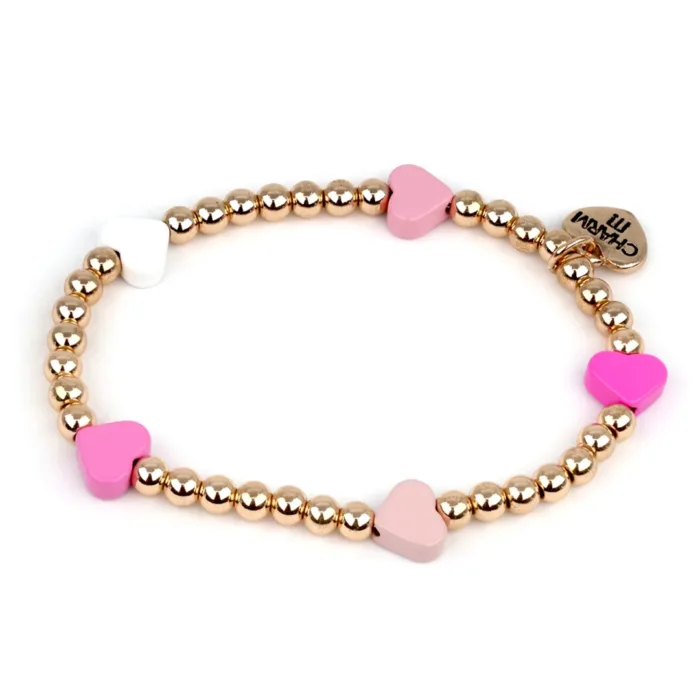 Charm it! Boncuk bileklik - gold pink heart - görsel 1