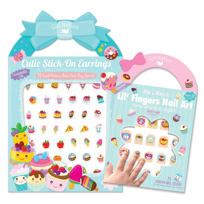 Girl nation cutie sticker küpe ve tırnak hediye set - sweet shop - görsel 1