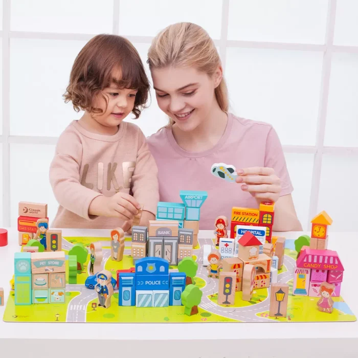 Classic world ahşap şehir blok seti - görsel 5