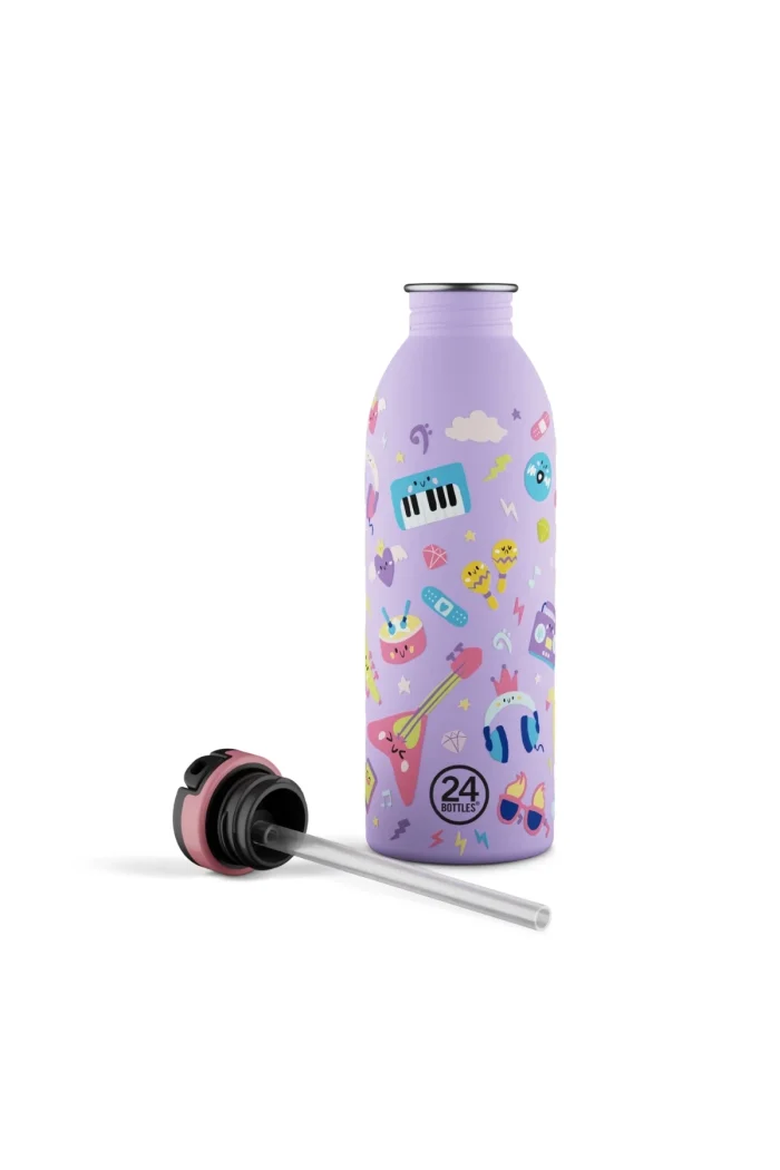 Kids bottle music friends pipetli paslanmaz çelik çocuk su matarası 500 ml - görsel 2