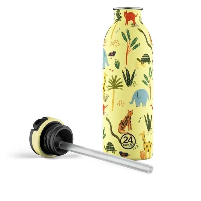 Kids bottle jungle friends pipetli paslanmaz çelik çocuk su matarası 500 ml - görsel 4
