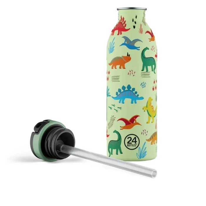 Kids bottle jurassic friends pipetli paslanmaz çelik çocuk su matarası 500 ml - görsel 1