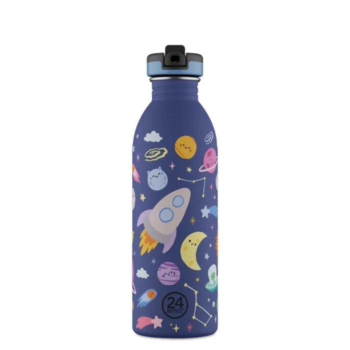 Kids bottle space friends pipetli paslanmaz çelik çocuk su matarası 500 ml - görsel 1