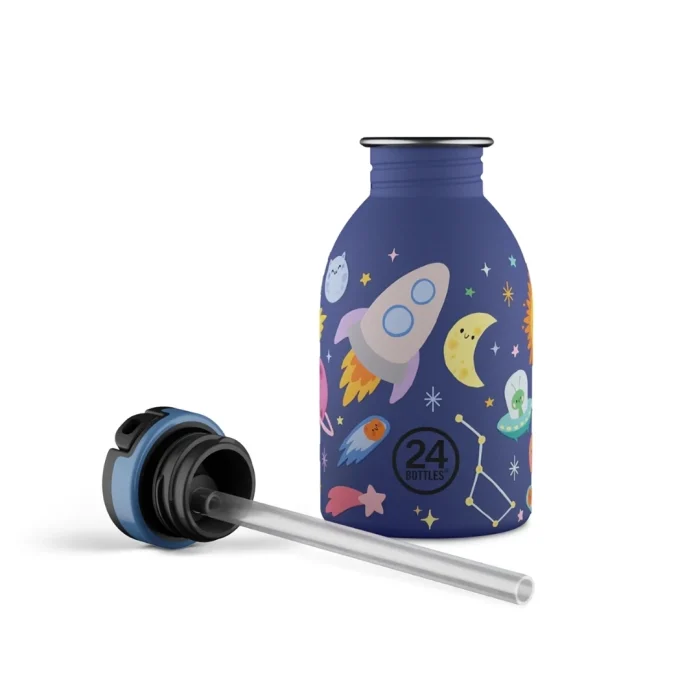 Kids bottle space friends pipetli paslanmaz çelik çocuk su matarası 250 ml - görsel 3