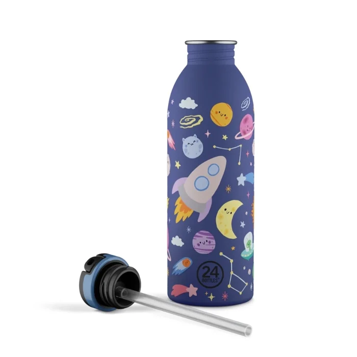 Kids bottle space friends pipetli paslanmaz çelik çocuk su matarası 500 ml - görsel 2