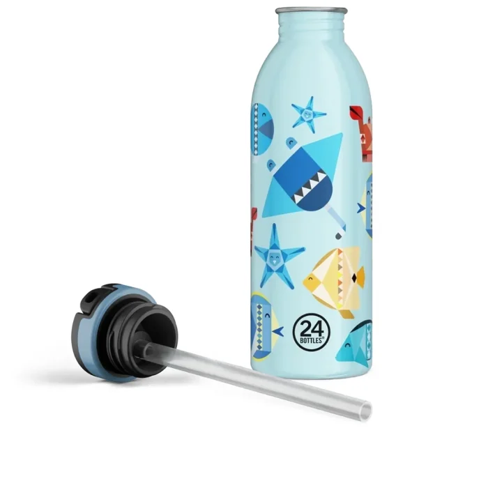 Kids bottle sea friends pipetli paslanmaz çelik çocuk su matarası 500 ml - görsel 2